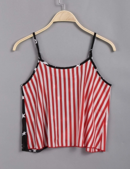 

Red American Flag Stripes Back Split Spaghetti Strap Camisole, Multicolor