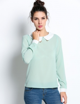

Skyblue Long Sleeve Doll Collar Casual Sweet Chiffon Blouses, Multicolor