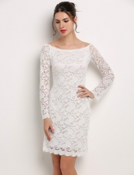 

White Sexy Sleeveless Off-shoulder Package Hip Lace Pencil Party Dress, Multicolor