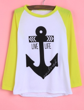 

Green Fashion Women O-neck 3"4 Sleeve Letters Print Patchwork Casual & Blouses Tank Tops T-Shirts, Multicolor