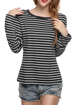 

Black Women Fashion Casual Loose Round Neck Long Sleeve Stripe Stretch A-Line Hoodies & Sweatshirts Tank Tops T-Shirts, Multicolor