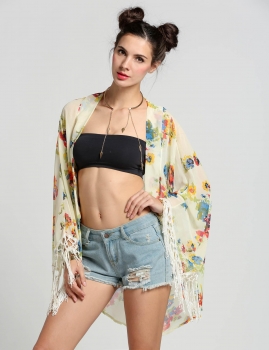 

Stylish Ladies Women Casual Women's Floral Print Loose Kimono Chiffon Shirt, Multicolor