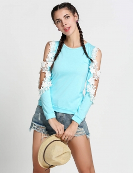 

Blue Womens Long Sleeve Knitwear Jumper Lace Crochet Florla Hollow Out Sweater T-shirt Pullover Shirts & Blouses Tank Casual Tops, Multicolor