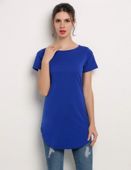 

Blue Solid Candy Color O-Neck Short Sleeve Basic Tunics, Multicolor