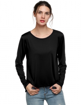 

Black Stylish Career O-neck Long Sleeve Irregular Length Loose Blouse, Multicolor