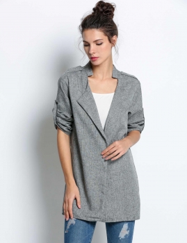 

Gray Career Party Long Sleeve Lapel Windbreaker Coat, Multicolor