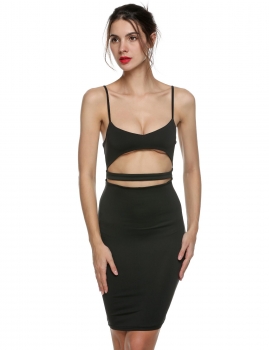 

Black Spaghetti Strap V-Neck Hollow Out Bodycon Going Out Dress, Multicolor