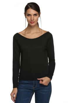 

Black New Stylish Ladies Women Casual Long Sleeve Round Neck Backless Tank Tops & Blouses T-Shirts, Multicolor