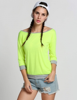 

Green Women Casual Loose Round Neck 3"4 Sleeve Patchwork Tops Shirts & Blouses, Multicolor