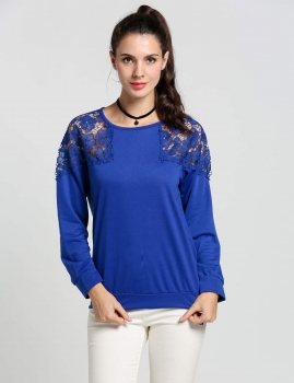 

Dark blue Women's Lady Loose Long Sleeve Casual Lace Splicing Fashion Pullover Tank Tops Shirts & Blouses, Multicolor