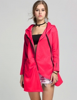 

Rose red Stylish Women Casual Long Sleeve Cool Asymmetric Hooded Zipped Coats & Jackets, Multicolor
