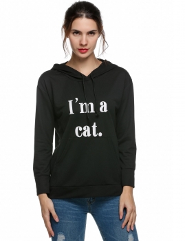 

Black Loose Hooded Long Sleeve Letters Print Pullover Hoodie, Multicolor
