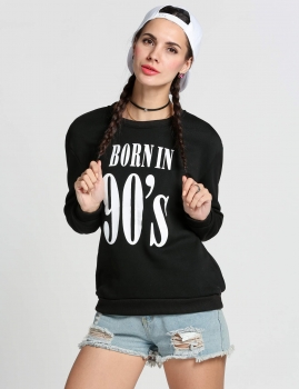 

Black Fashion Ladies Women Long Sleeve Print Pullover Cotton Blend Casual Leisure Sports Tops Hoodies & Sweatshirts, Multicolor