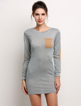 

Gray O-Neck Long Sleeve Bodycon Pocket Pencil Casual Dress, Multicolor