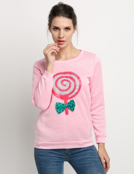 

Pink O-neck Long Sleeve Print Cute Sweatshirts, Multicolor