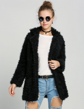 

Black Long Sleeve Solid Fashion Warm Long Coat, Multicolor