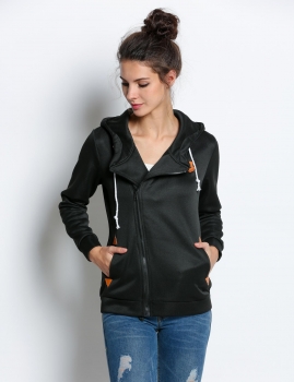 

Black Casual Zipper Hooded Long Sleeve Solid Pullover Hoodies, Multicolor