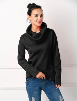 

Black Long Sleeve High Neck Solid Irregular Casual Pullover Sweatshirts, Multicolor