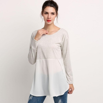 

Gray Fashion Women Lady Loose Chiffon Patchwork Long Sleeve Casual Tank Tops Shirts & Blouses, Multicolor