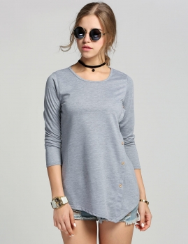 

Gray Casual Fashion Women Cotton Blend Spring Autumn Bottoming Loose Tops & Blouses T-Shirts, Multicolor