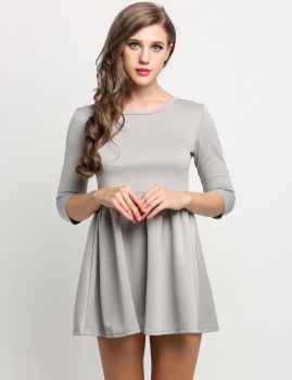 

Gray Women 3"4 Sleeve Pleated Slim Ladies Evening Party Mini Skater Casual Dresses, Multicolor