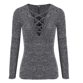 

Dark gray Long Sleeve Sexy V Neck Slim Elastic Knit Pullover Sweaters, Multicolor