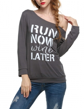 

Gray Long Sleeve Latter Print Loose Bottoming Sweatshirt, Multicolor