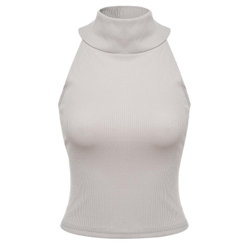 

Gray New Fashion Women Ladies Sleeveless O-Neck Stretch Slim Pure Color Casual Basic Tank Vests Crop Tops, Multicolor