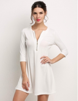 

White 3"4 Sleeve Solid Sexy Mini Shift Going Out Dress, Multicolor