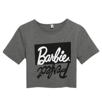 

Ladies Women Casual O-Neck Short Sleeve Crop Tops Print T-shirt, Multicolor