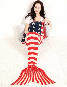 

Adult Stylish Knitting Sleeping Bag Fish Mermaid Tail Design Striped Star Pattern Sofa Blanket