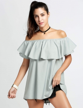 

Women Fashion Sexy Strapless Short Sleeve Off the Shoulder Backless Ruffle Solid Clubwear Evening Party A-Line Short Mini Dress, Multicolor