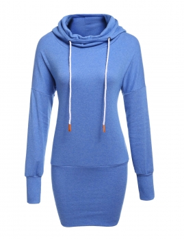 

Light blue Drawstring Hooded Drop-Shoulder Long Sleeve Solid Hoodie Dress, Multicolor