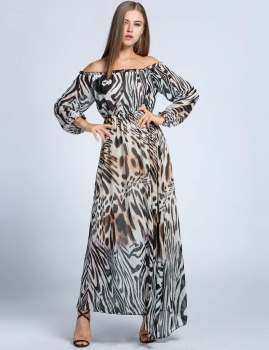 

Leopard Off Shoulder Chiffon Leopard Maxi Beach Going Out Dress, Multicolor