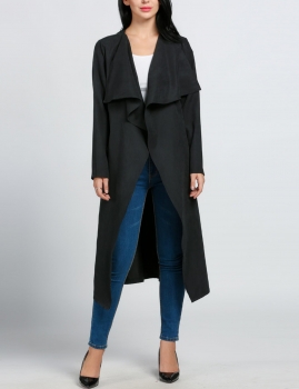 

Black Long Sleeve Windbreak Ruffles Front Open Tunic Coat, Multicolor