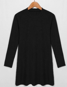 

Black O-Neck Long Sleeve Solid Pocket A-Line Sweater, Multicolor