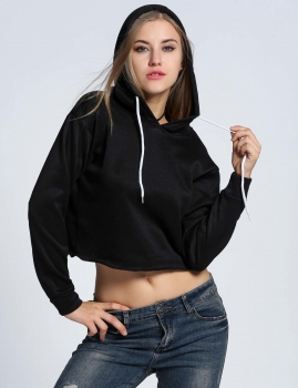 

Black Casual Long Sleeve Solid Hooded Short Hoodie, Multicolor