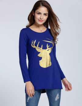 

Blue New Fashion Women Long Sleeve Print Stretch Asymmetric Hem Slim Basic Tee Casual Leisure & Blouses Tank Tops T-Shirts, Multicolor