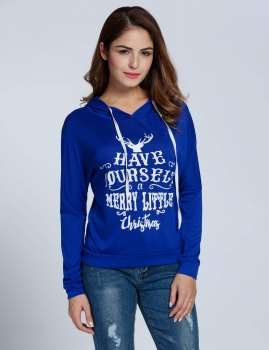

Blue Hooded Long Sleeve Letter Pullover Hoodies, Multicolor