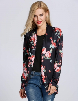 

Women Long Sleeve Open Front Floral Print Casual Loose Cardigan, Multicolor