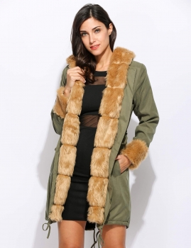 

Army green Long Warm Thick Parka Faux Fur Hooded Coat, Multicolor