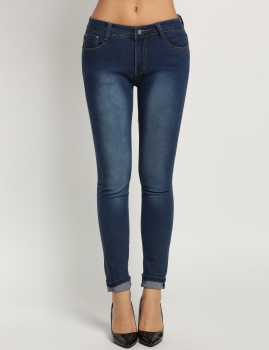 

Blue Slim Solid Casual Mid Waisted Skinny Pencil Jeans, Multicolor