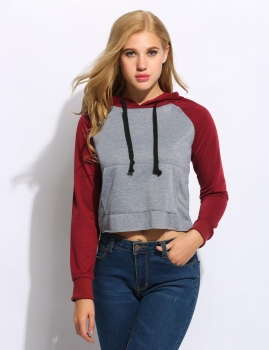 

Gray Casual Long Sleeve Short Hoody Pullover Hoodie, Multicolor