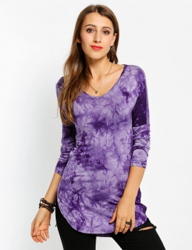 

Drop-Shoulder V-Neck Long Sleeve Side Slit Slim Tunics, Multicolor