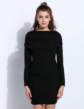 

Black New Fashion Sexy Women Long Sleeve Solid Pullover Mini Sweater Casual Dresses, Multicolor