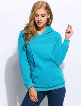 

Lake blue Long Sleeve Solid Hooded Maternity Nursing Breastfeeding Pullover Hoodie, Multicolor