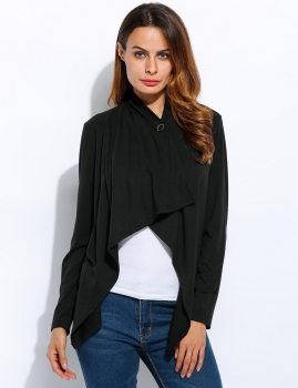

Black Loose Cowl Collar Long Sleeve Solid Asymmetrical Draped Sweaters & Cardigans, Multicolor