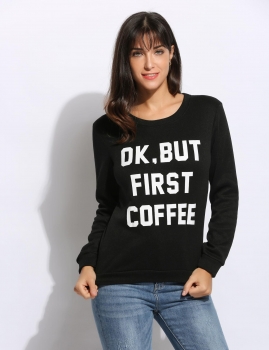 

Black Casual Long Sleeve Letter Print Pullover Sweatshirt, Multicolor