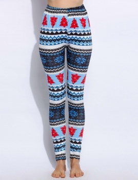 

Women Casual Slim Elastic Waist Christmas Print Skinny Leggings, Multicolor