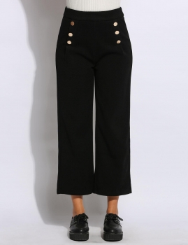 

Black Women Vintage High Waist Solid Ankle Length Culottes Wide Pants, Multicolor